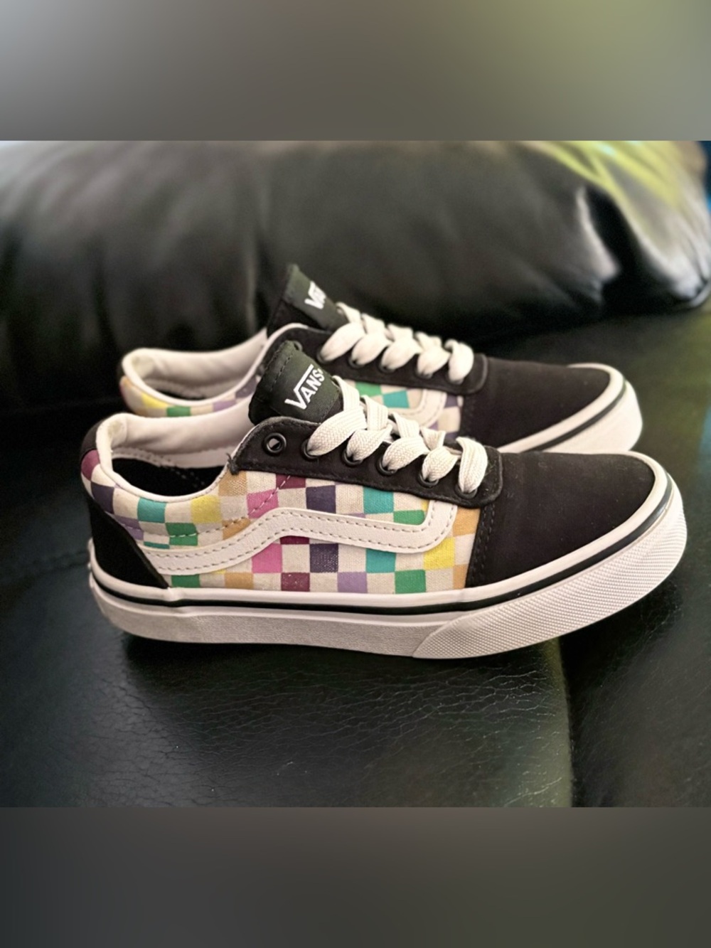 Girls Old Skool Rainbow Checkerboard Vans Size 1Y
